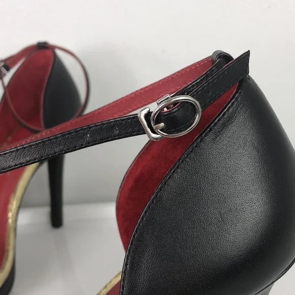 NWOB Shoes of Prey Stiletto Platform Heel Open Toe Ankle Strap Leather Black 10 - Picture 13 of 14